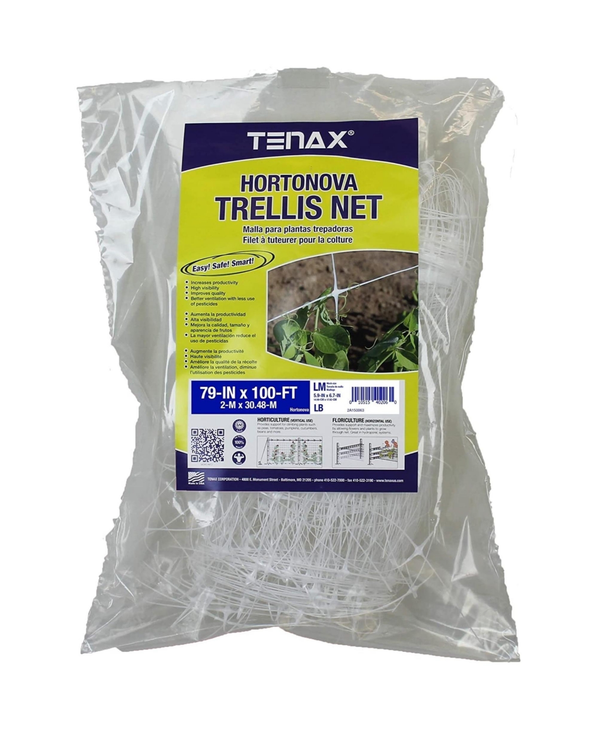 Hortonova Plant Net Support, White 6.5' x 100' - White