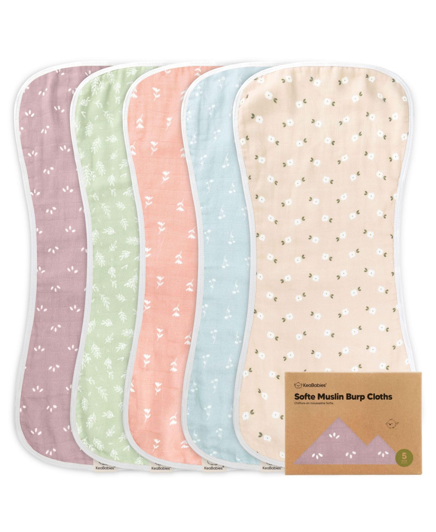 5pk Softe Muslin Burp Cloths for Baby Girls and Boys, Organic Burping Cloths for Babies, Baby Burp Clothes