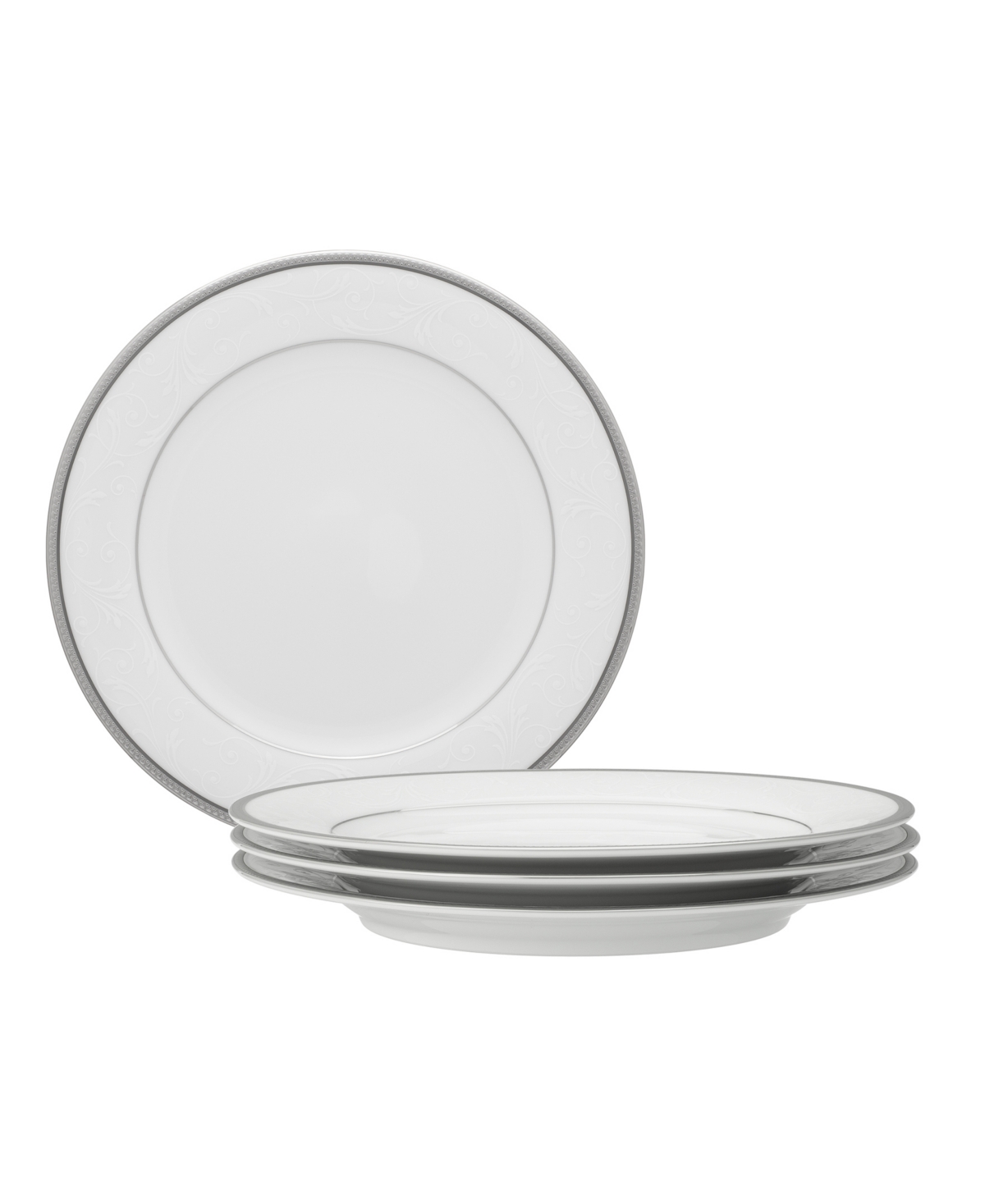 Noritake Regina Platinum Set Of 4 Salad Plates, Service For 4 In White