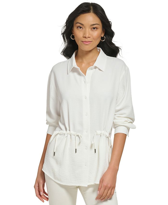 Calvin Klein Women's Cinched Waist Button Down Shirt - Macy's