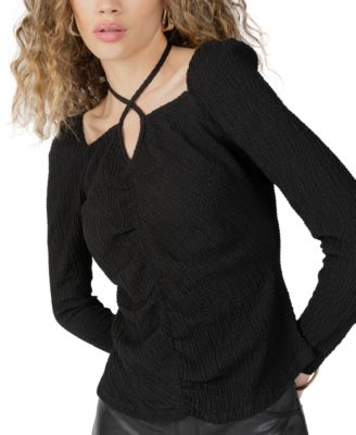 Sanctuary - Women's Textured Long-Sleeve Keyhole Halter Top