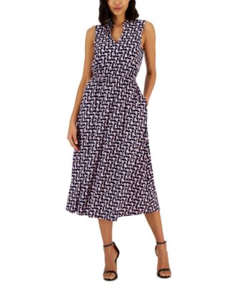 Anne Klein - Women's Jenna Stand-Collar Sleeveless Dress