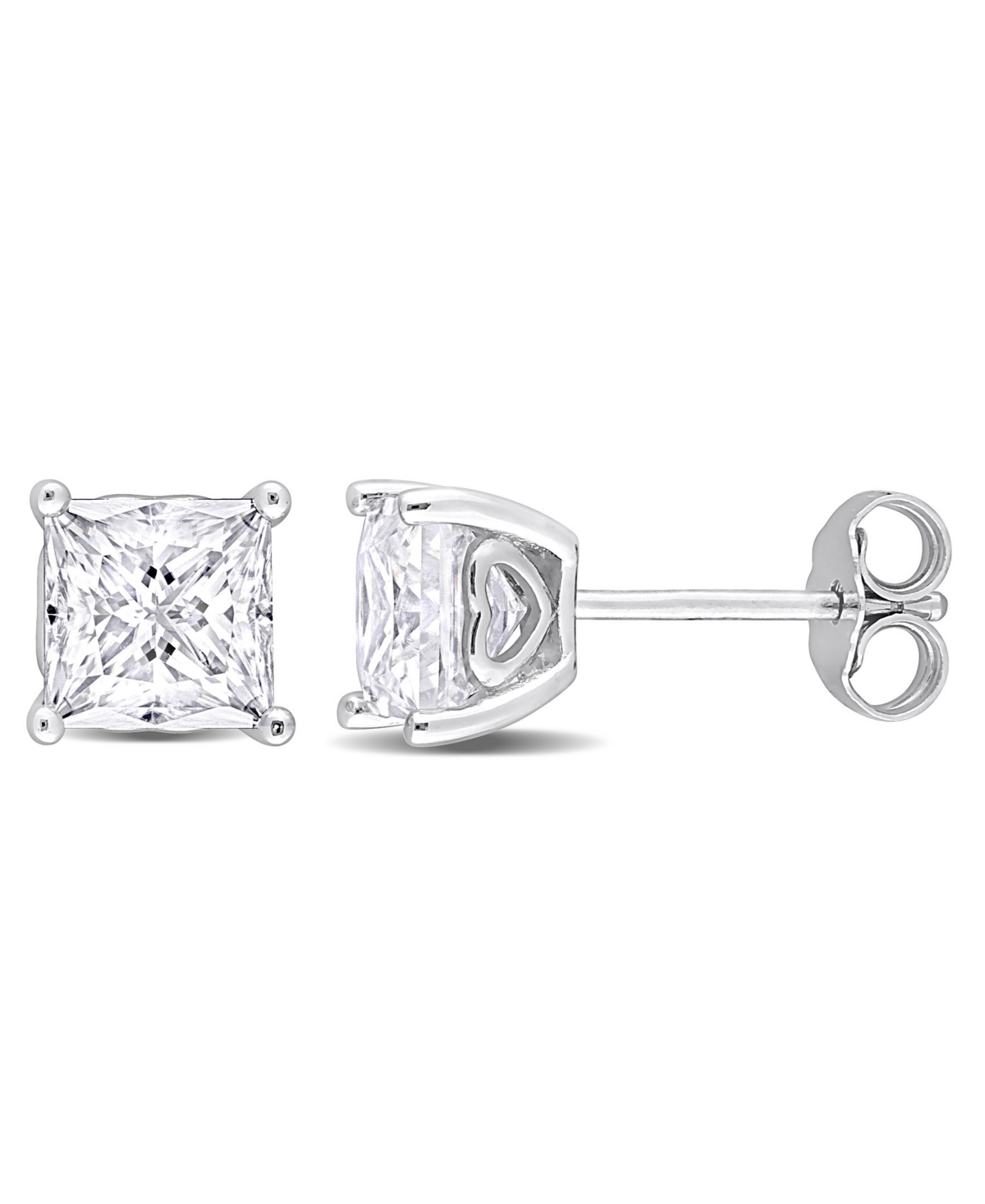 Macy's Princess Cut Moissanite Stud Earrings 2 1/2 Ct. T.w In Sterling Silver