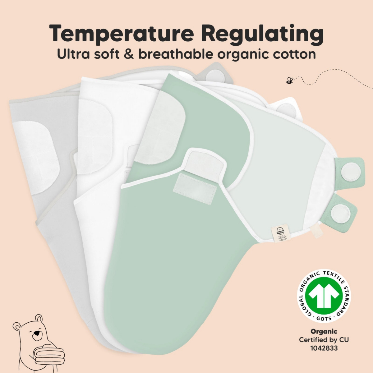 KeaBabies 3pk Soothe Baby Swaddle, Organic Baby Swaddle Sleep Sacks, Newborn, Infant Swaddle Sack