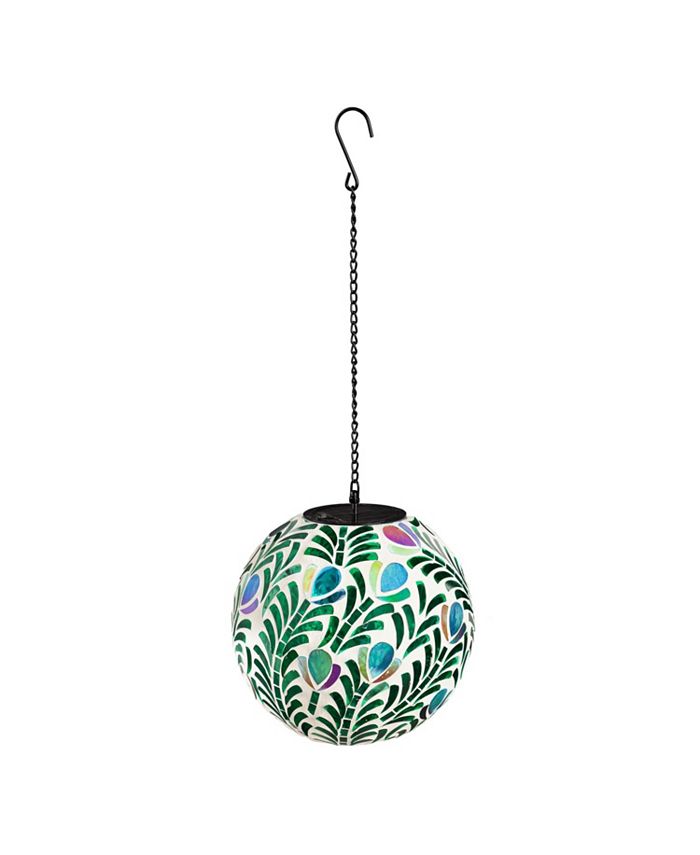 Evergreen 8" Solar Hanging Mosaic Gazing Ball, Peacock Fade and