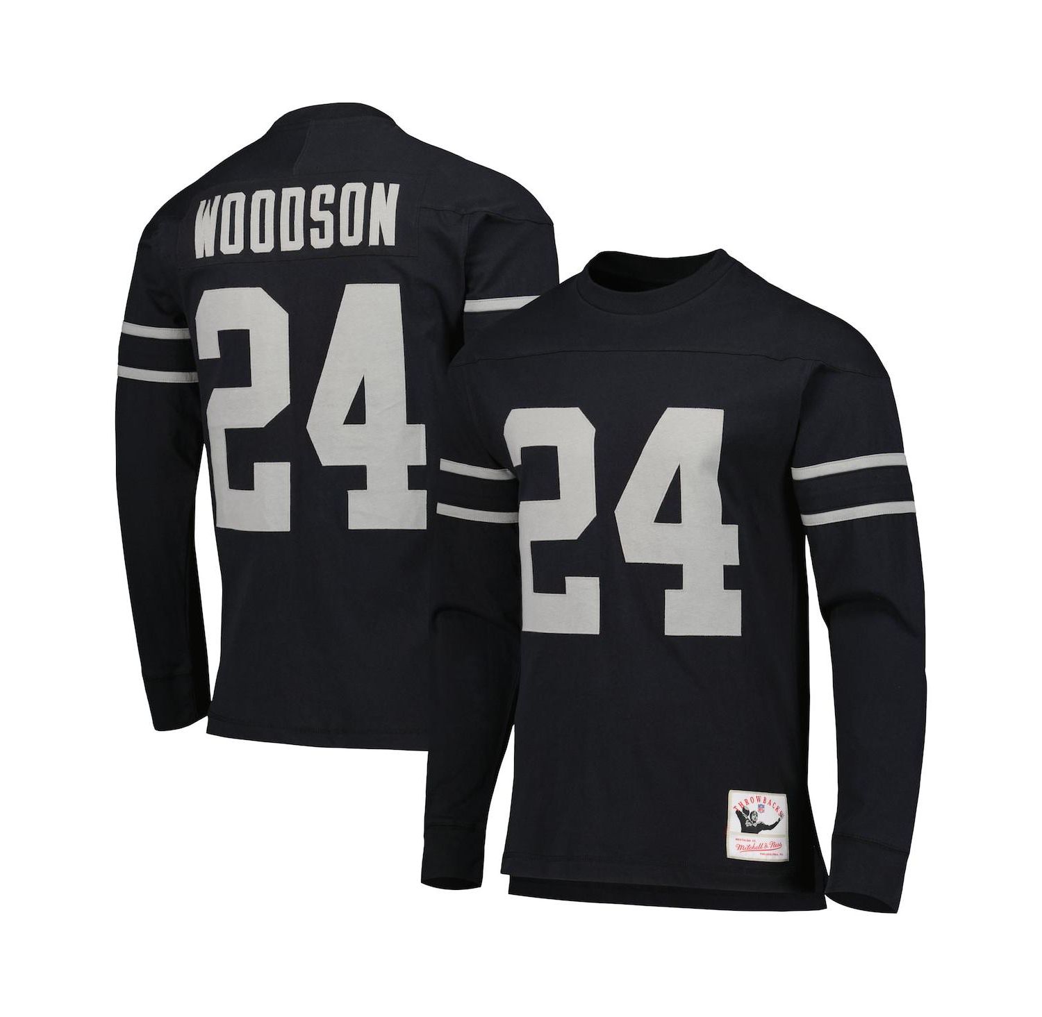 Men's Charles Woodson Black Oakland Raiders Retired Player Name and Number Long Sleeve Top