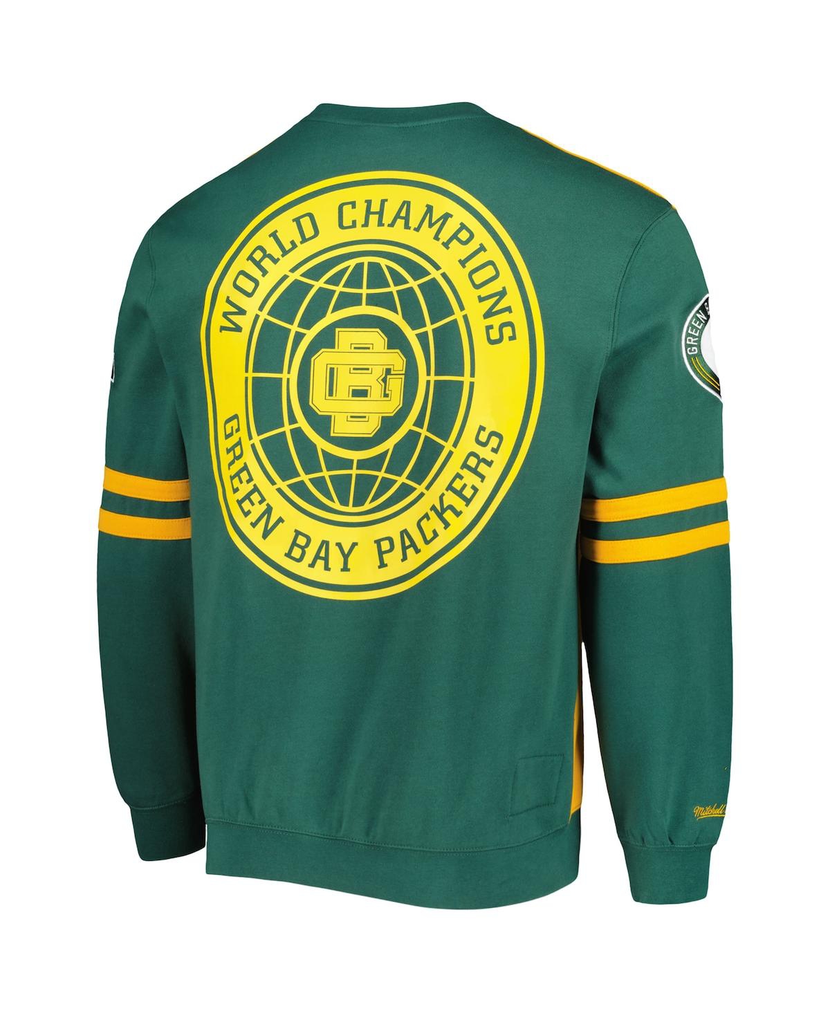 Shop Mitchell & Ness Men's  Gold Green Bay Packers All Over 2.0 Pullover Sweatshirt
