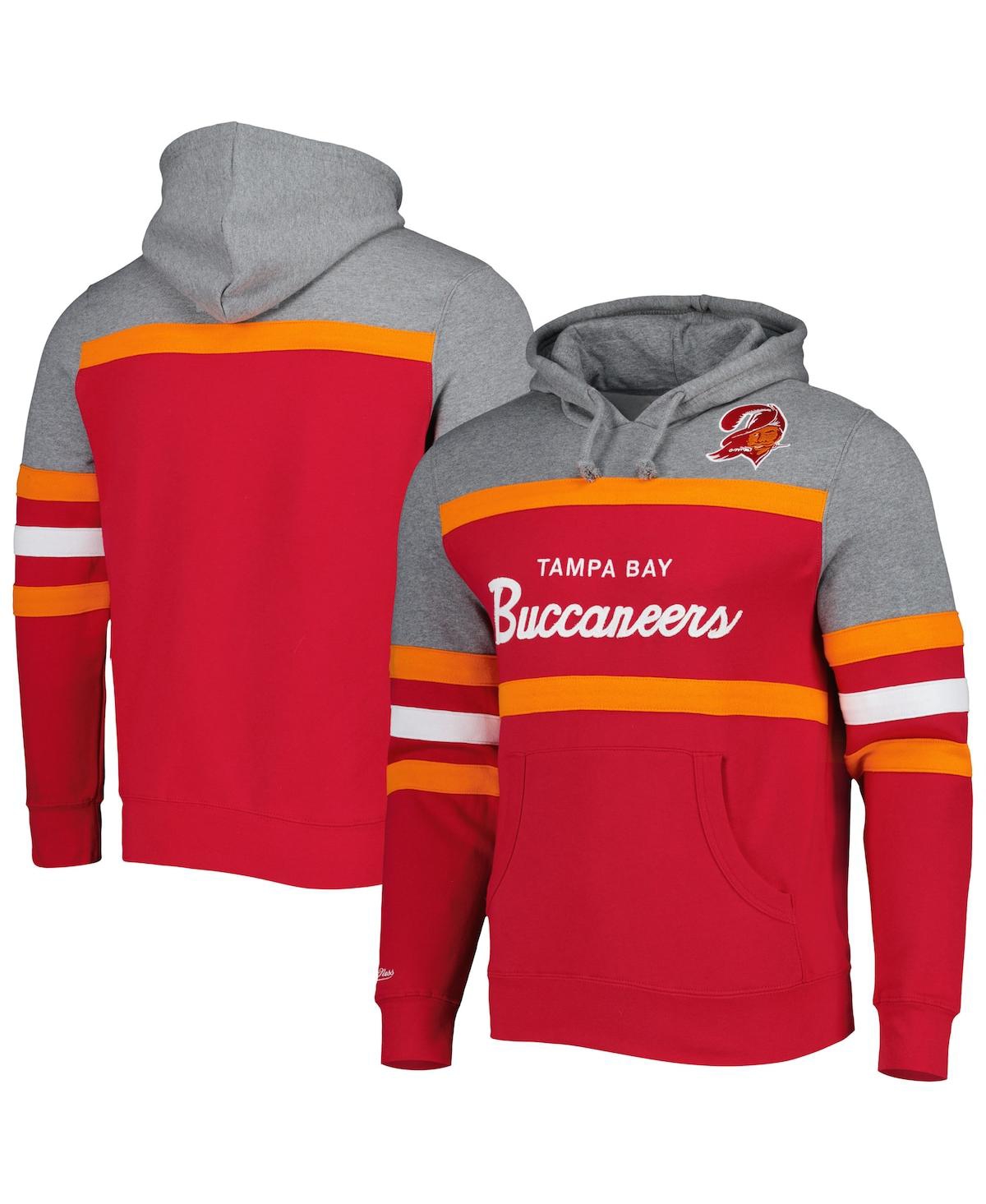 Shop Mitchell & Ness Men's  Red, Heathered Gray Tampa Bay Buccaneers Head Coach Pullover Hoodie In Red,heathered Gray