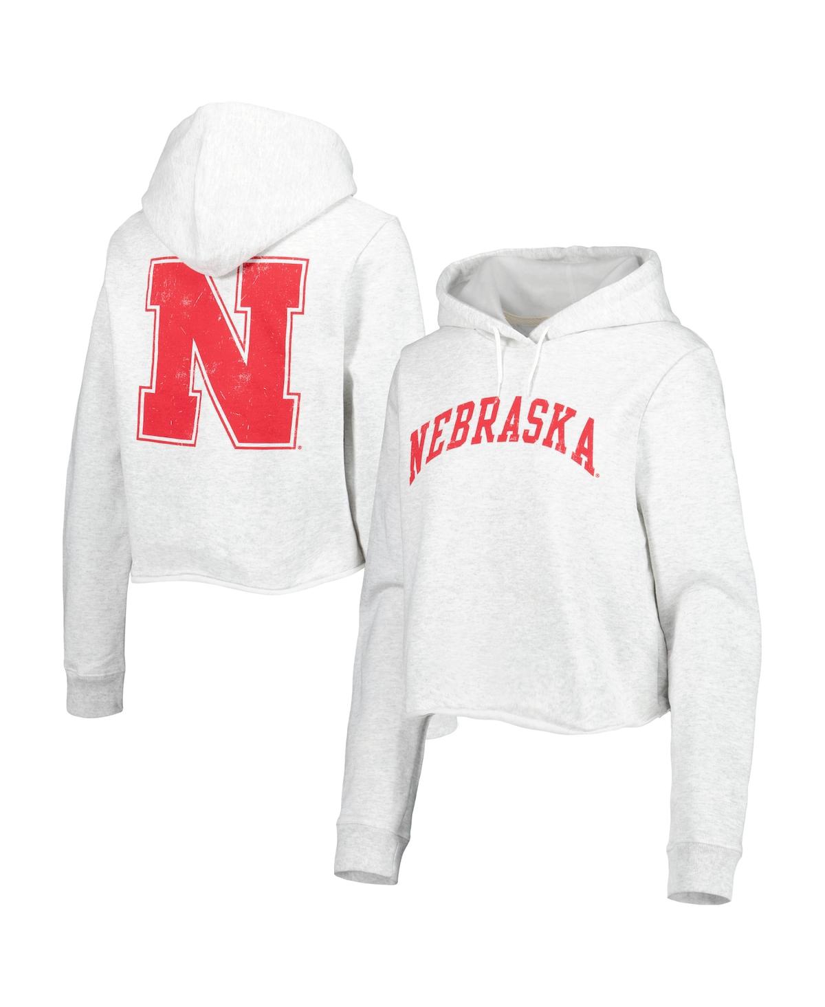 Women's League Collegiate Wear Ash Nebraska Huskers 2-Hit 1636 Cropped Pullover Hoodie - Ash