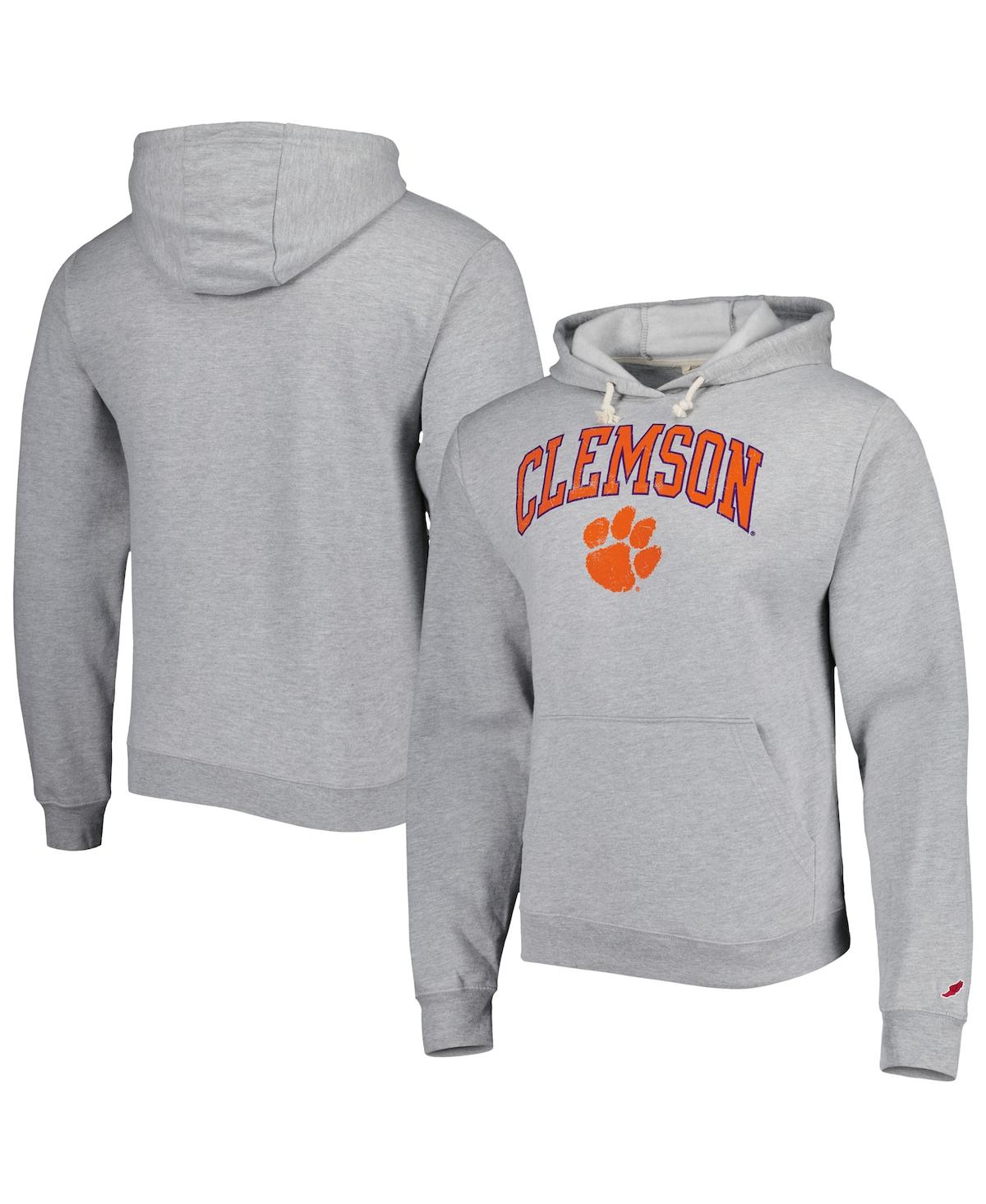 LEAGUE COLLEGIATE WEAR MEN'S LEAGUE COLLEGIATE WEAR HEATHER GRAY CLEMSON TIGERS ARCH ESSENTIAL FLEECE PULLOVER HOODIE 