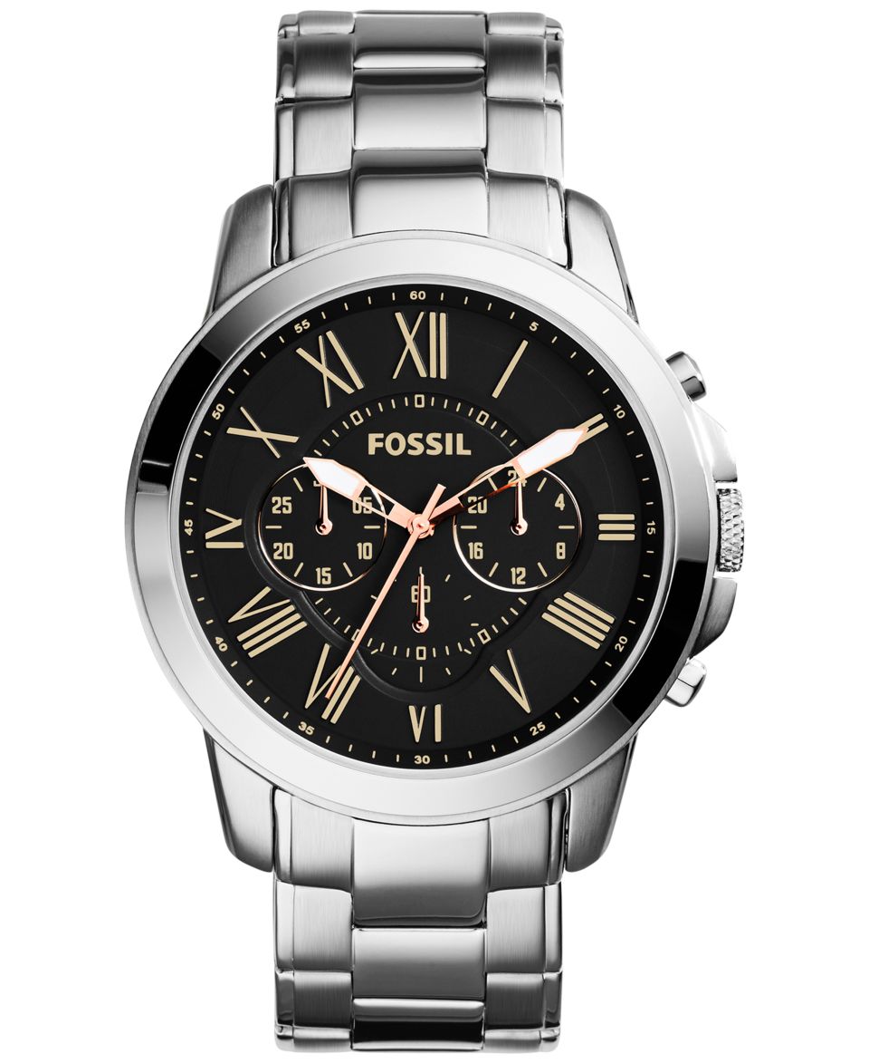 Fossil Mens Chronograph Grant Stainless Steel Bracelet Watch 44mm