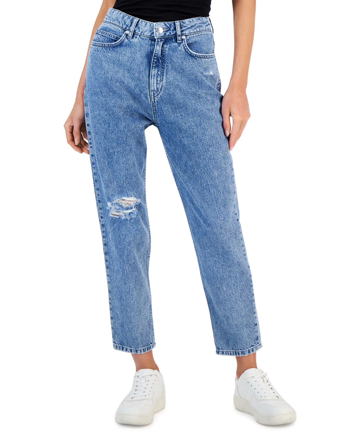 Hugo Women's Mid-rise Ripped Tapered Relaxed Denim Jeans In Lt/pasblue
