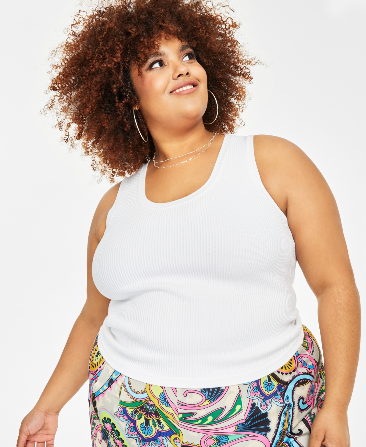 Nina Parker Trendy Plus Size Ribbed Sweater Tank Top In Bright White