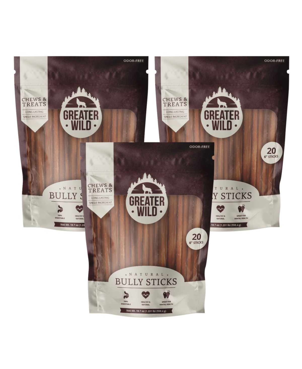 6" Single-Ingredient Beef Bully Sticks, All-Natural Dog Treats - 60 Sticks - Brown