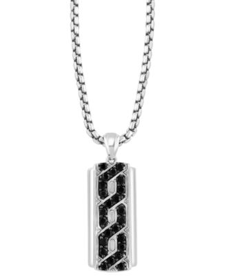 EFFY&reg; Men's Black Spinel Dog Tag 22" Pendant Necklace (1-1/5 ct. t.w.) in Sterling Silver