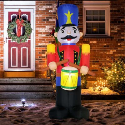 Colorful 8ft Inflatable Nutcracker Soldier Drum Beating LED Outdoor Yard