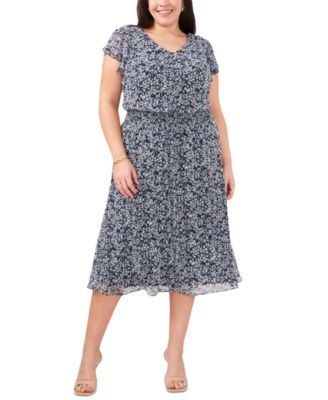 MSK - Plus Size Floral-Print Smocked-Waist Fit & Flare Dress