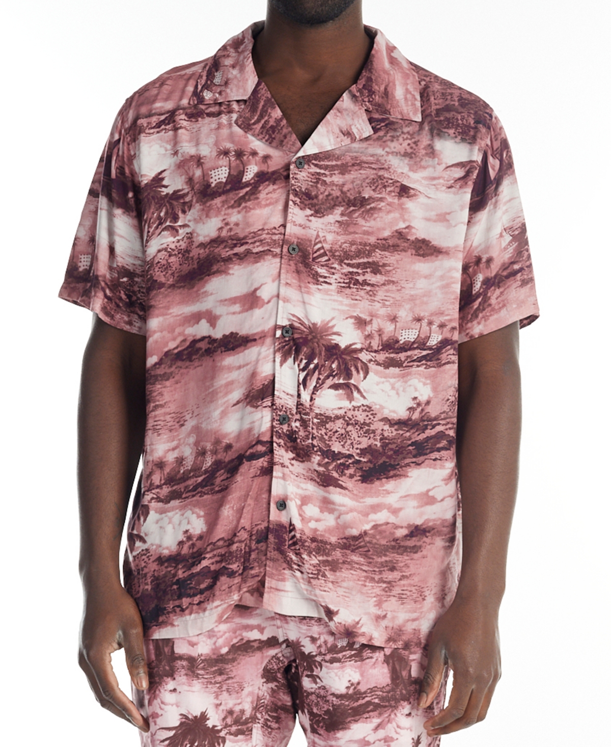 Nana Judy Verve Scenic Print Short Sleeve Button-up Shirt In Mauve