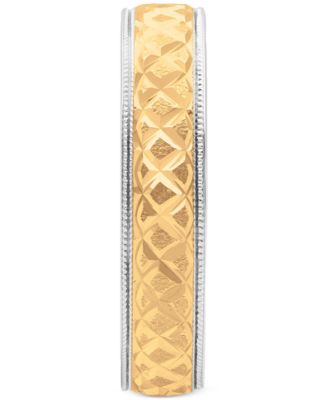 Men's Quilt Carved Two-Tone Wedding Band in Sterling Silver & 18k Gold-Plate