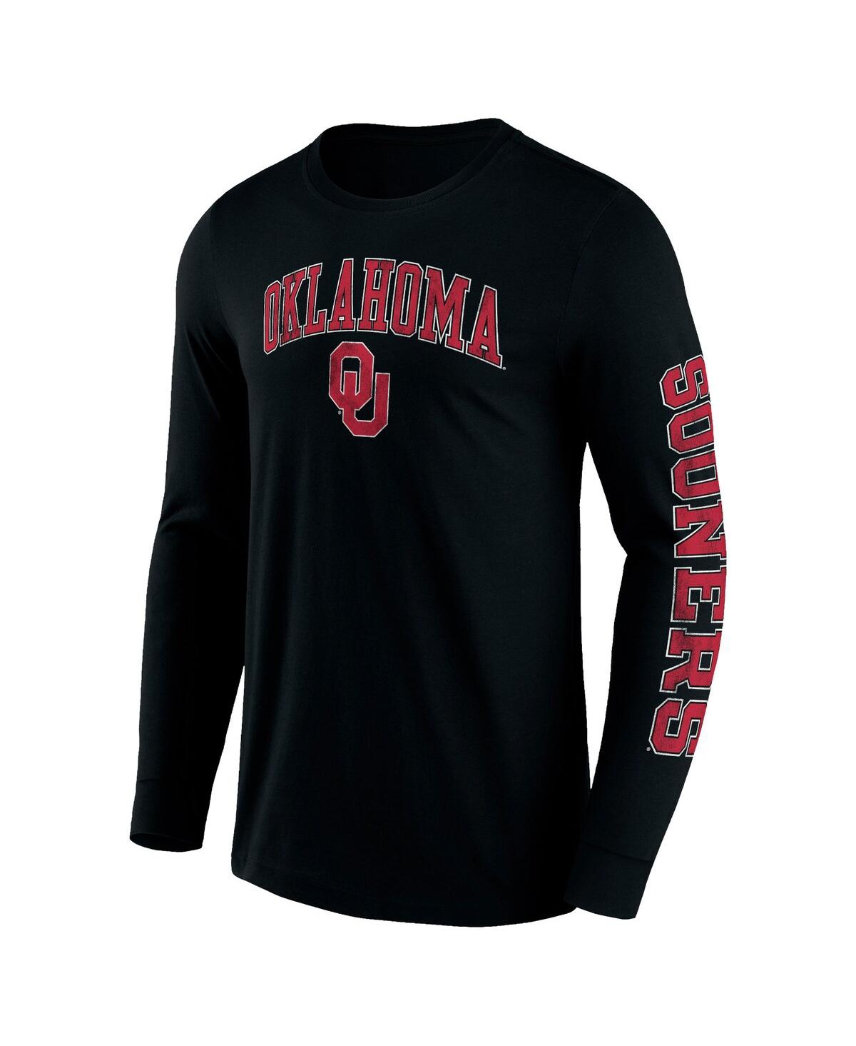 Shop Fanatics Men's  Black Oklahoma Sooners Distressed Arch Over Logo 2.0 Long Sleeve T-shirt
