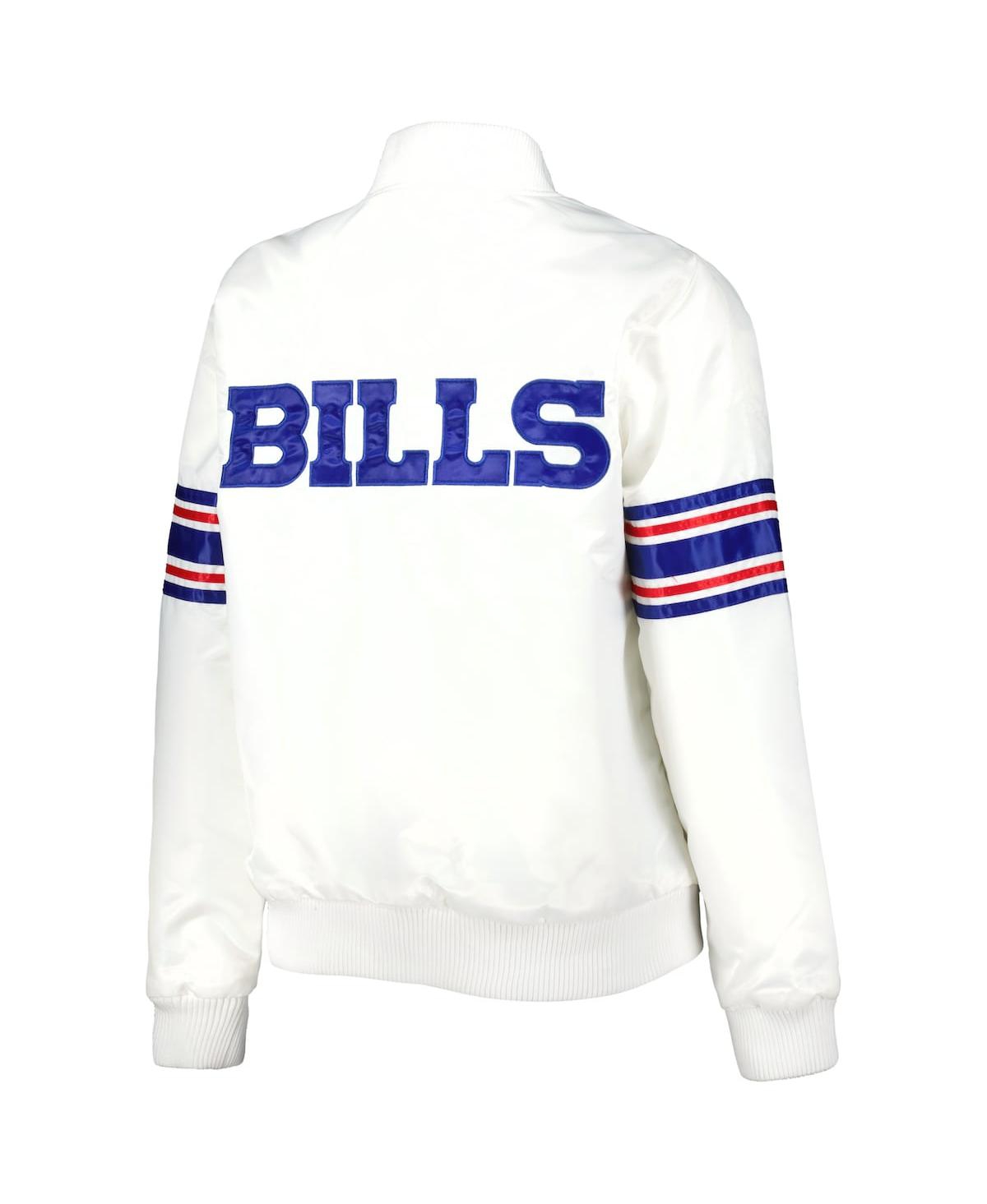 STARTER WOMEN'S STARTER WHITE BUFFALO BILLS LINE UP SATIN FULL-SNAP VARSITY JACKET 