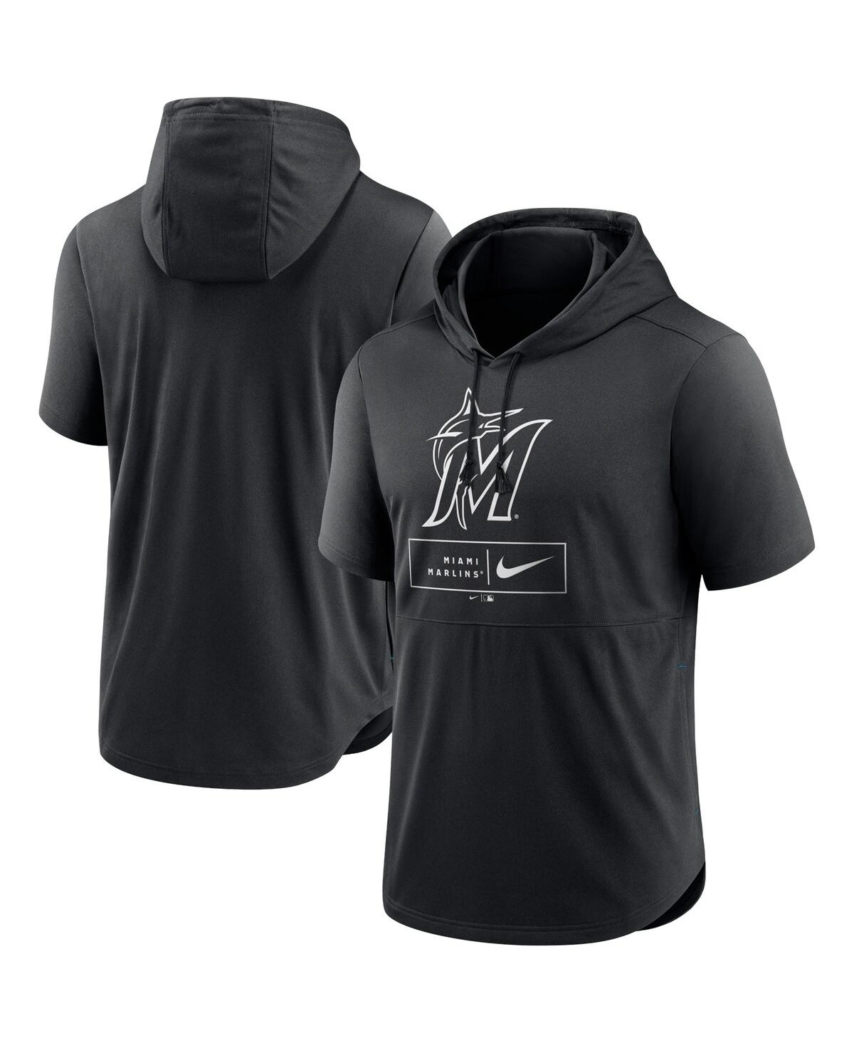 Men's NikeMiami Marlins Logo Lockup Performance Short-Sleeved Pullover Hoodie - Black