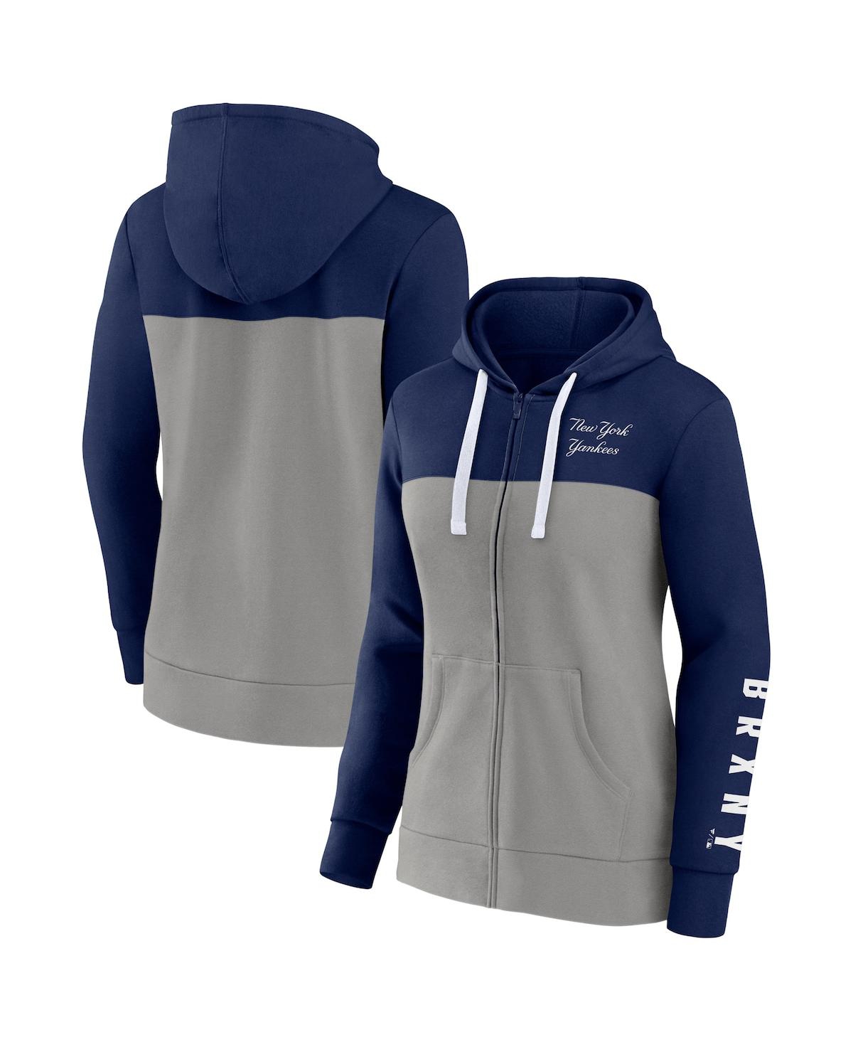 Women's Fanatics Navy, Gray New York Yankees Take The Field Colorblocked Hoodie Full-Zip Jacket - Navy, Gray