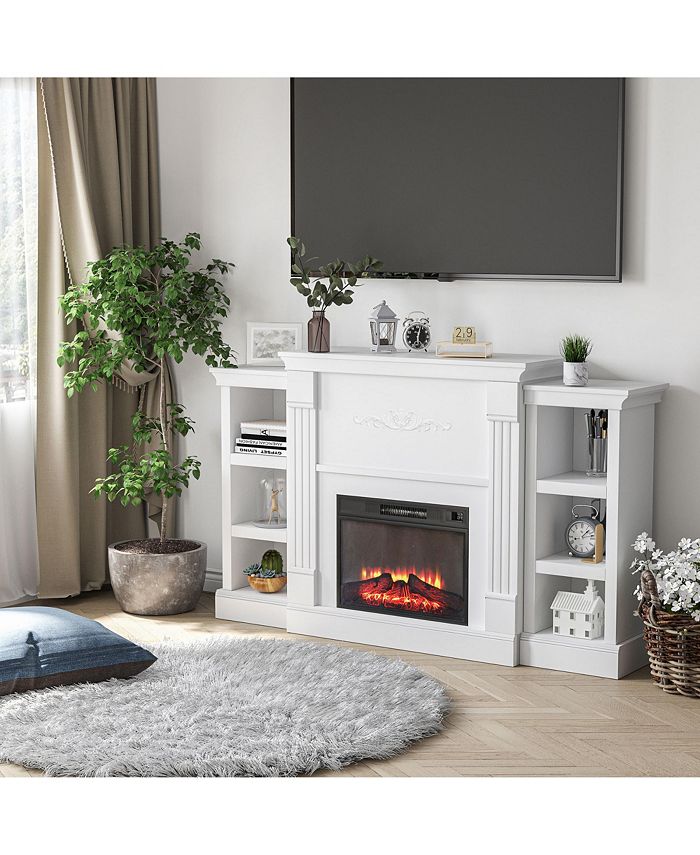 HOMCOM Electric Fireplace Mantel TV Stand for TV's up to 46" White - Macy's