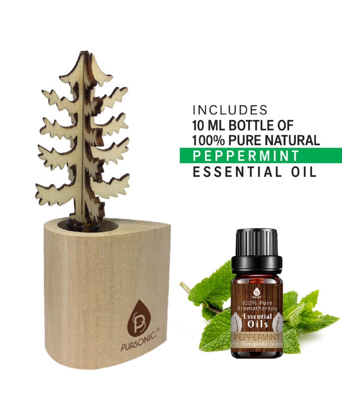 Pursonic 3D Wooden Standard Tree Reed Diffuser with Peppermint Essential Oil