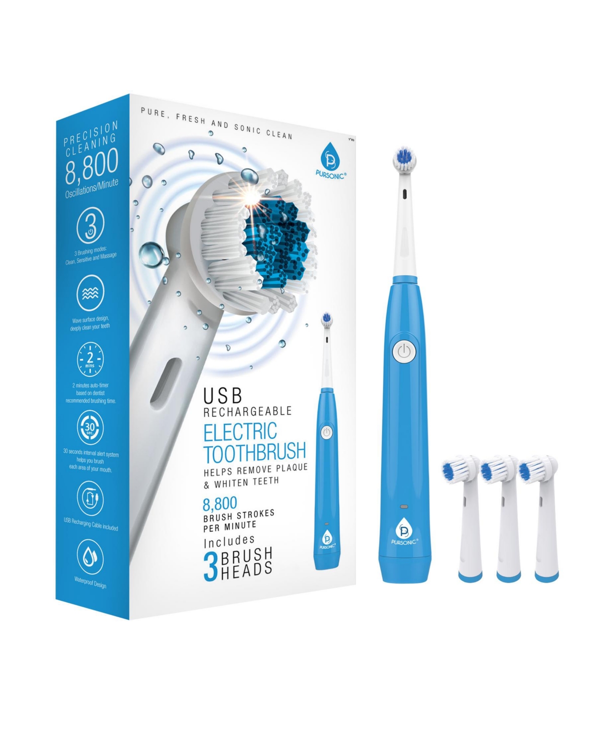 Pursonic Usb Rechargeable Rotary Toothbrush In White