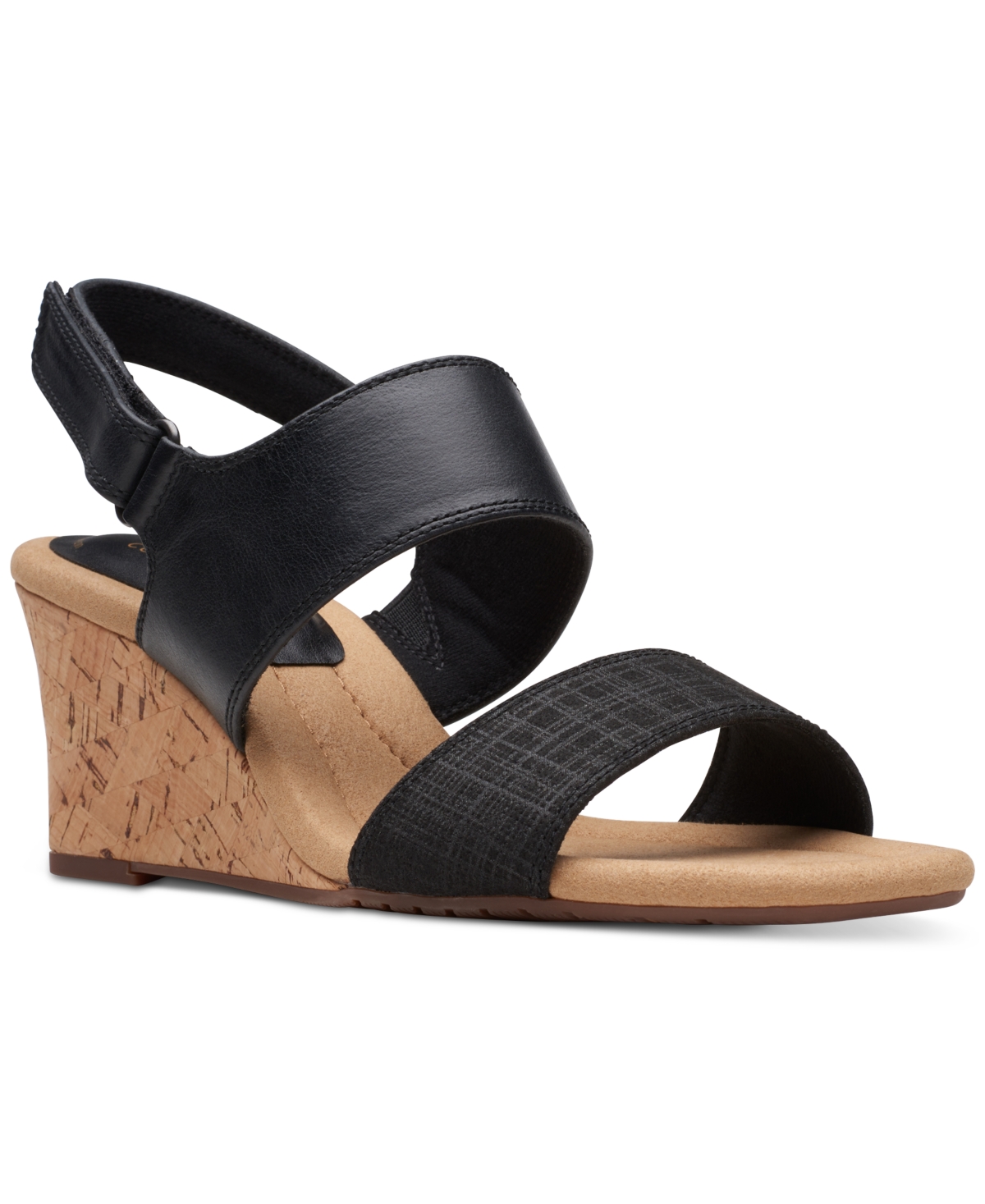 Clarks Lafley Lily Womens Leather Cork Wedge Sandals In Black