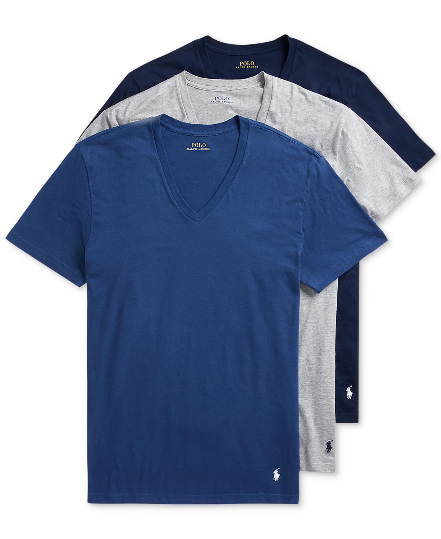 Мужские топы Polo Ralph Lauren 3-Pack V-Neck Classic Undershirts, цвет: Синий / Тёмно-синий — фото 1