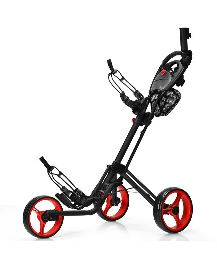 Buy Costway Deluxe Folding 4 Wheels Golf Trolley Push Cart Golf Buggy  W/Brake Scoreboard Adjustable Handle Red Online