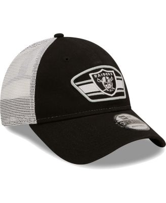 Men's Black, White Las Vegas Raiders Logo Patch Trucker 9Forty Snapback Hat