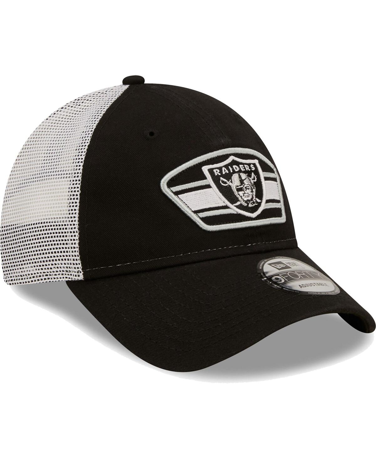 New Era Men's  Black, White Las Vegas Raiders Team Title Trucker 9forty Snapback Hat In Black,white