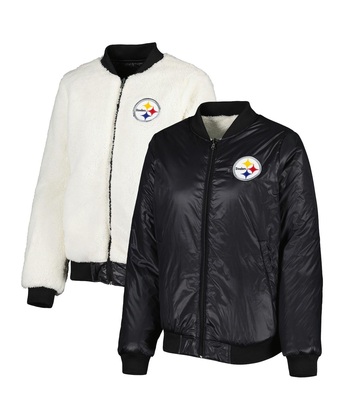 G-III 4HER BY CARL BANKS WOMEN'S G-III 4HER BY CARL BANKS OATMEAL, BLACK PITTSBURGH STEELERS SWITCHBACK REVERSIBLE FULL-ZIP J 