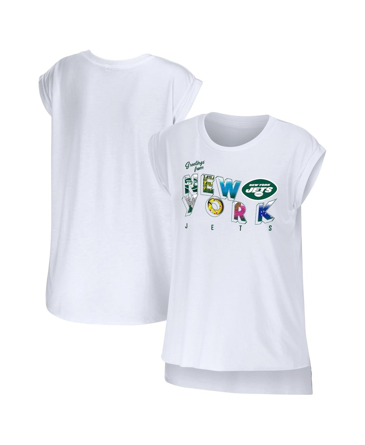 Shop Wear By Erin Andrews Women's  White New York Jets Greetings From Muscle T-shirt