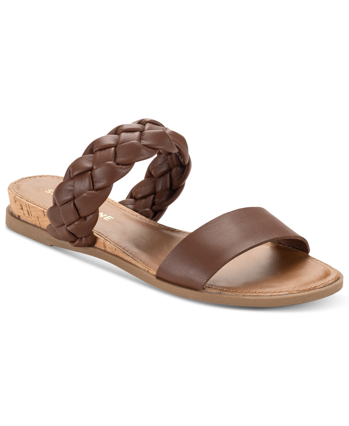 Sun + Stone Women's Easten Double Band Slide Flat Sandals, Created For Macy's In Chocolate Woven