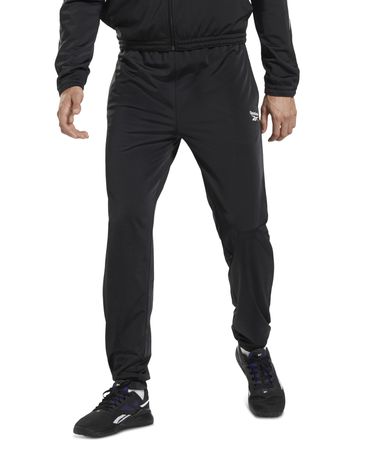 Reebok Men's Regular-fit Identity Vector Drawstring Track Pants In Black,white