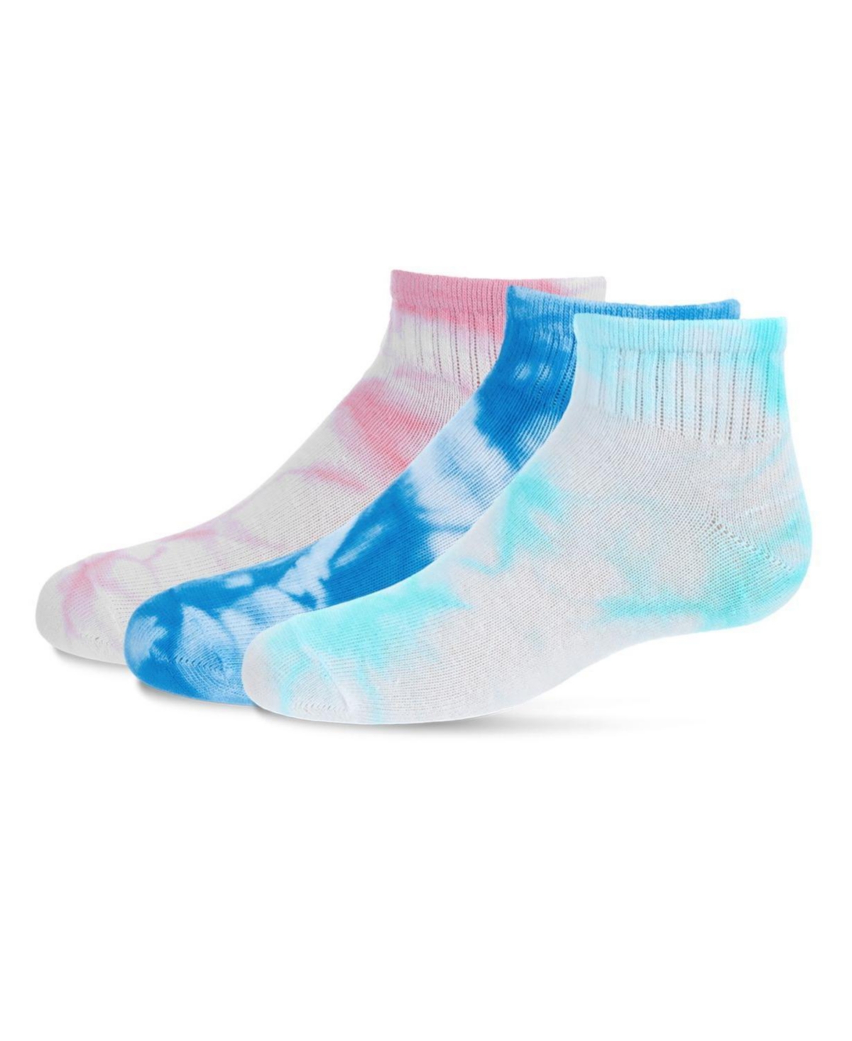 MeMoi Girls 3 Pairs Tie Dye Mid-Cut Cotton Blend Socks