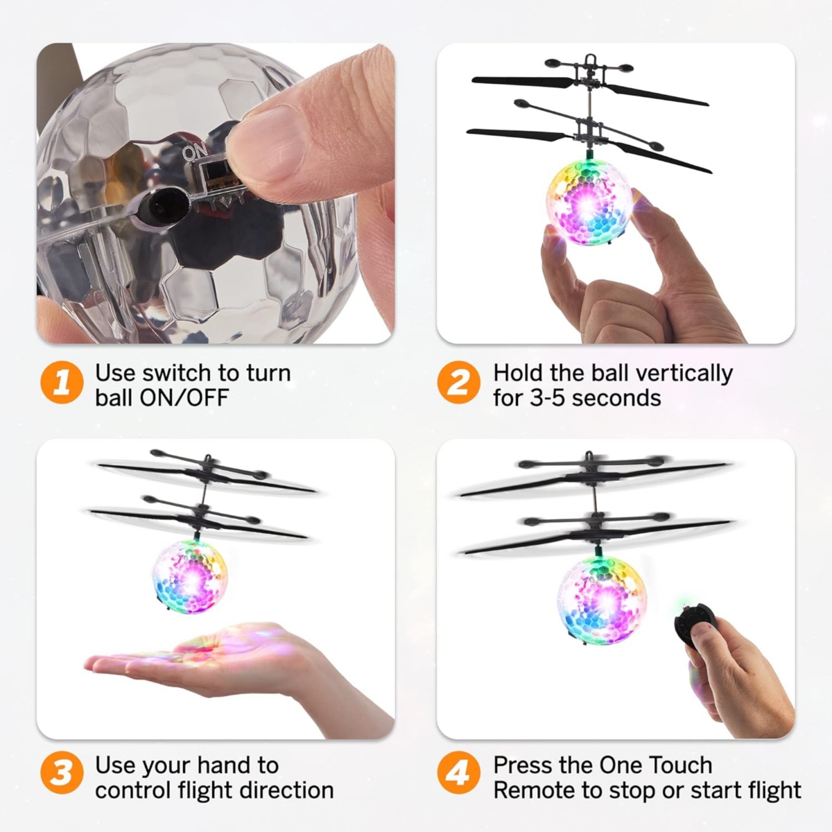 Force1 Orbiter Flying Orb Ball Hand Operated Drones for Kids - 2 Pack - Clear and Black