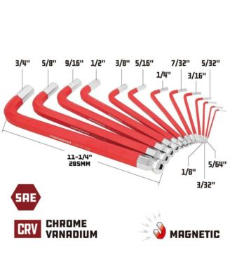 13 Piece SAE Long Arm Magnetic Hex Key Wrench Set Red
