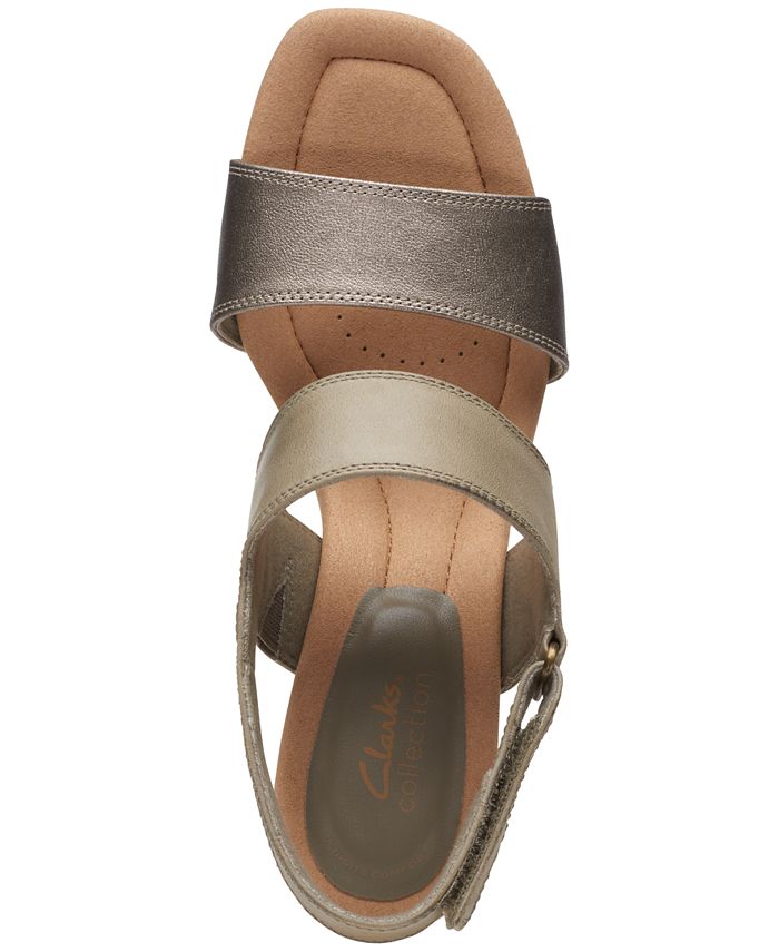 Clarks Kyarra Faye Sandali Con Zeppa Donna, Pelle Oliva, Suola Leggera Ammortizzata, Tecnologia Contoured Comfort E Cushion Soft, Tacco Comodo, EU 40