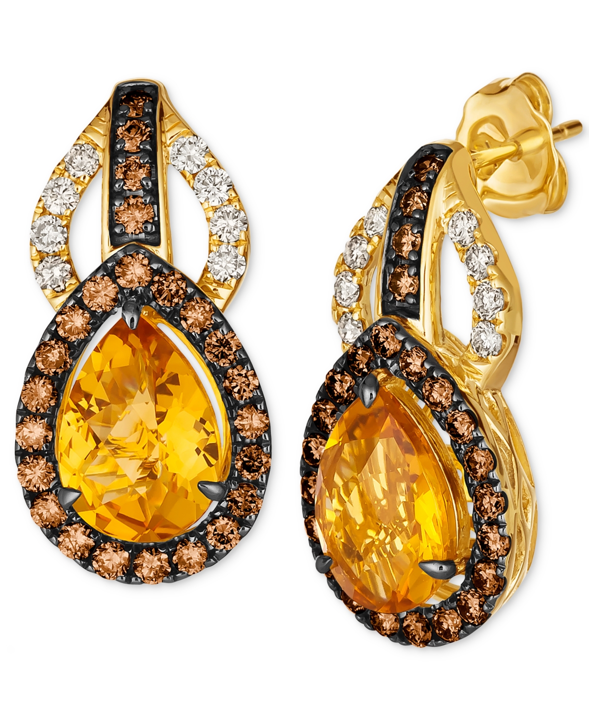Le Vian Cinnamon Citrine (1-1/2 Ct. T.w.) & Diamond (1-1/6 Ct. T.w.) Pear Drop Earrings In 14k Gold