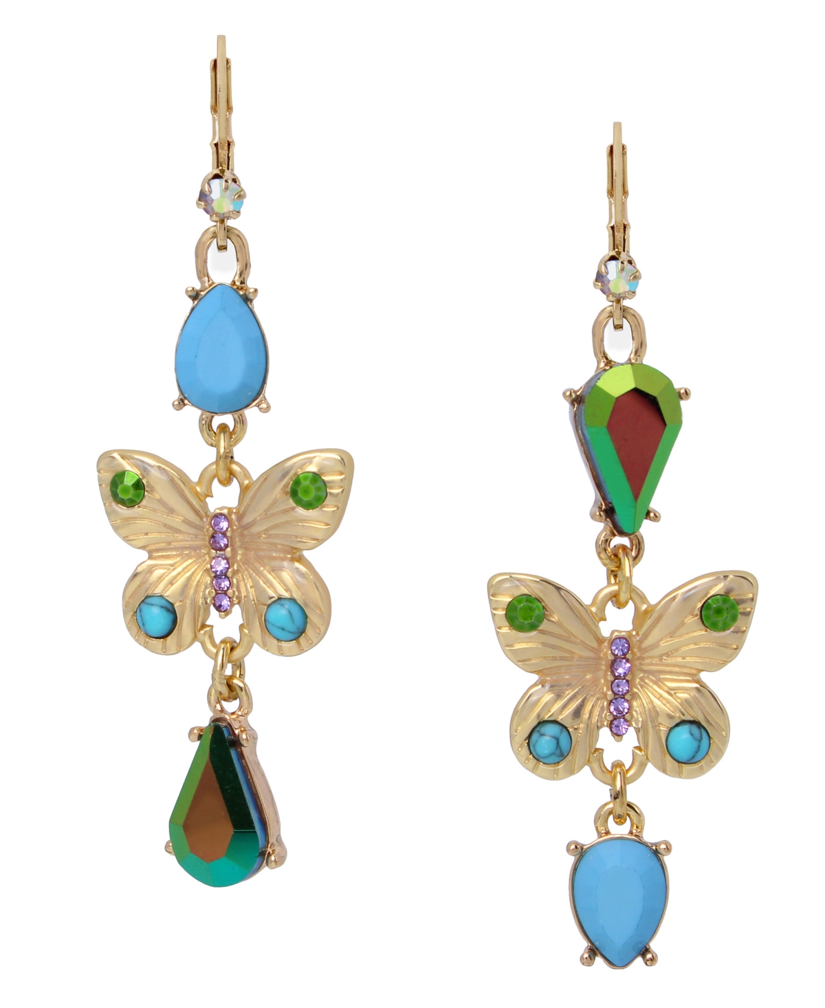 Betsey Johnson Genuine Semi - Precious Turquoise Stone Butterfly Mismatched Earrings