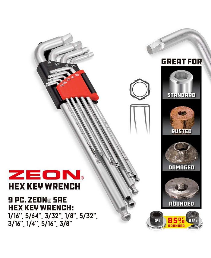 Powerbuilt 9 Piece Zeon SAE Hex Key Wrench Set for Damaged Fasteners
