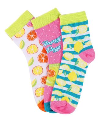 Girls 3 Pairs Lemon Squeezy Mid Cut Socks