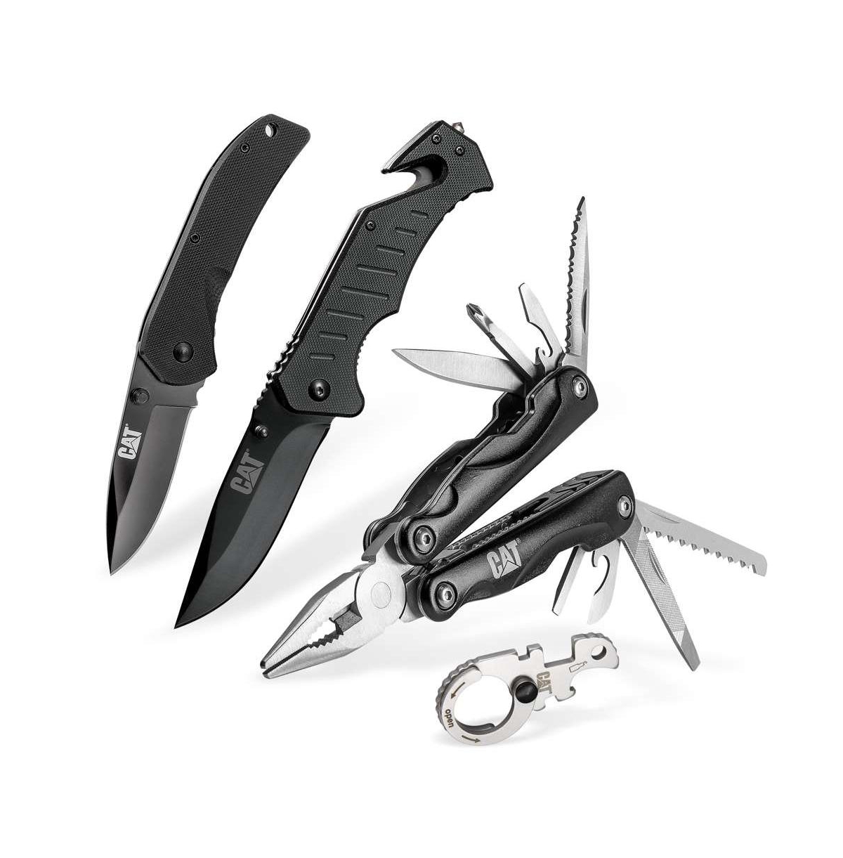4 pc Multi-Tool and Folding Pocket Black Knife Set with Keychain Tool - Black