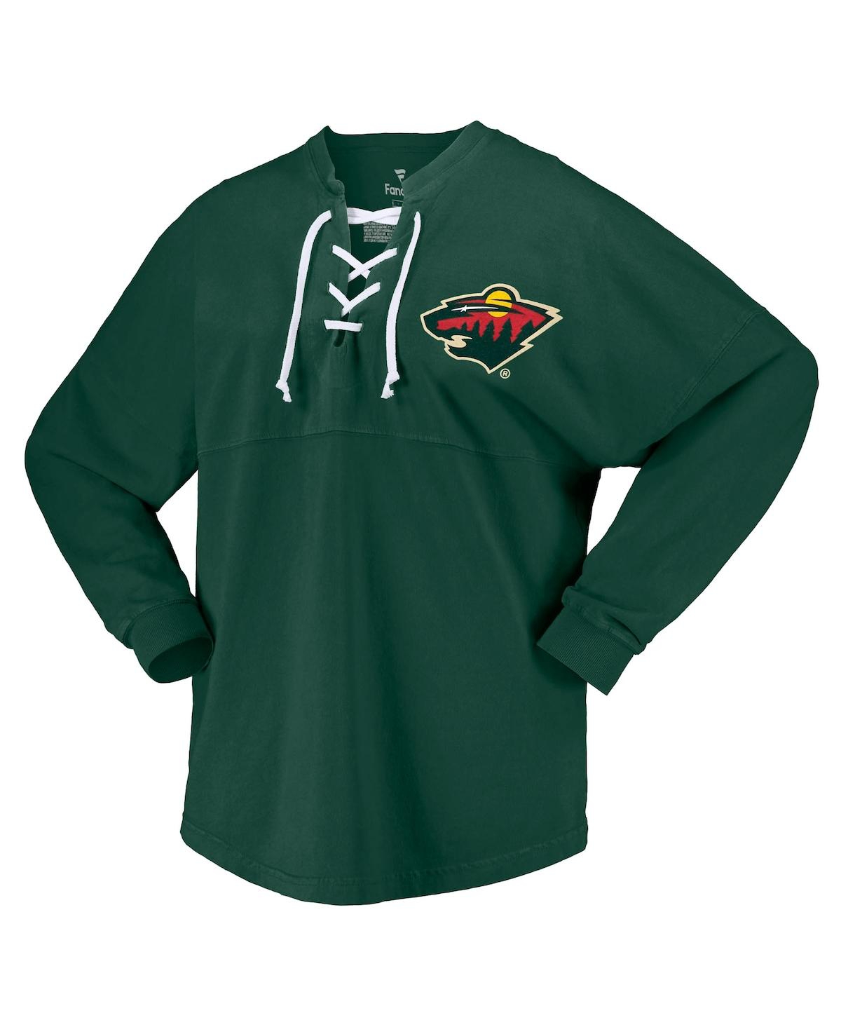 Shop Fanatics Women's  Green Minnesota Wild Spirit Lace-up V-neck Long Sleeve Jersey T-shirt
