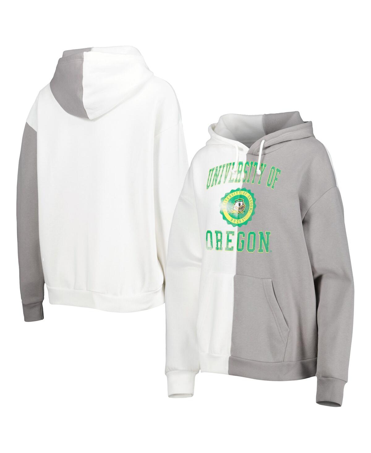 Shop Gameday Couture Women's  Gray, White Oregon Ducks Split Pullover Hoodie In Gray,white